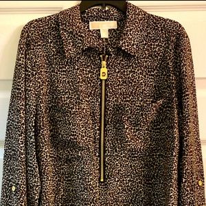 Michael Kors Leopard Print Blouse with Gold Accents